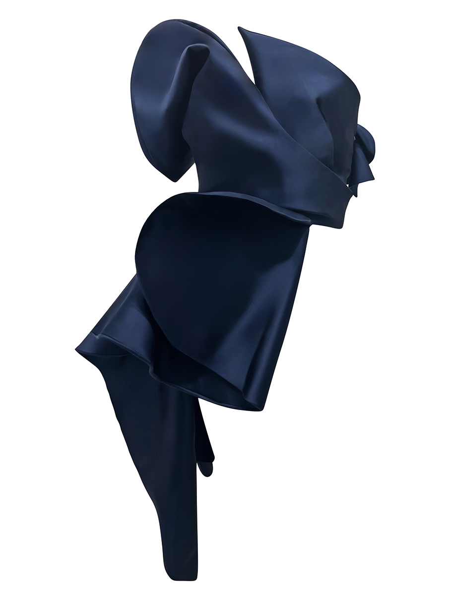 Custom-Made Navy Blue Sculpted Orchid Top Ensure the perfect fit with the MADE-TO-ORDER Sculpted Orchid top, tailored to your specifications for any special occasion.