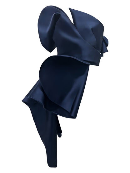 Custom-Made Navy Blue Sculpted Orchid Top Ensure the perfect fit with the MADE-TO-ORDER Sculpted Orchid top, tailored to your specifications for any special occasion.