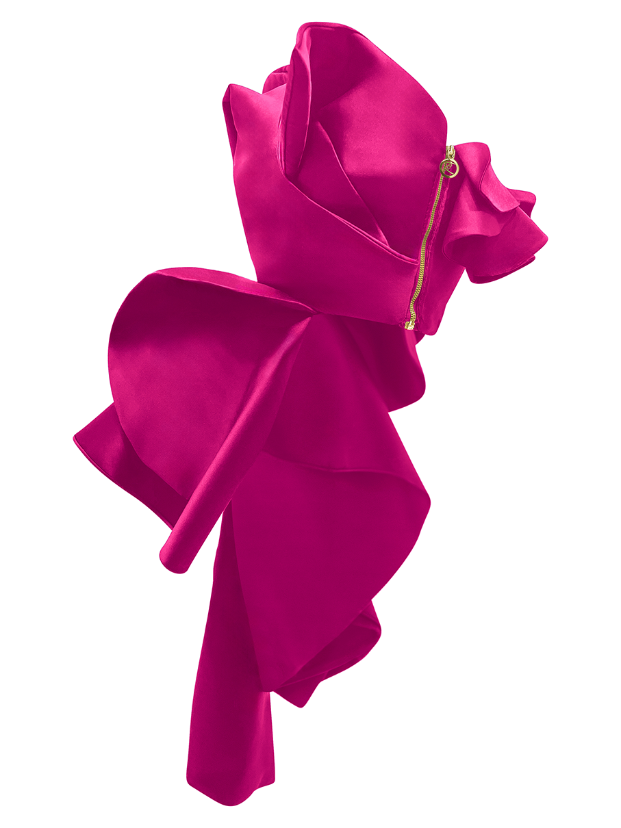 Magenta Sculpted Orchid Top for Galas and Weddings Transform into a stunning masterpiece with the Magenta Sculpted Orchid Top, perfect for galas, weddings, and special events.